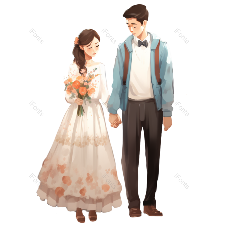 卡通图片,牵手元素,插画PNG,夜空免抠素材